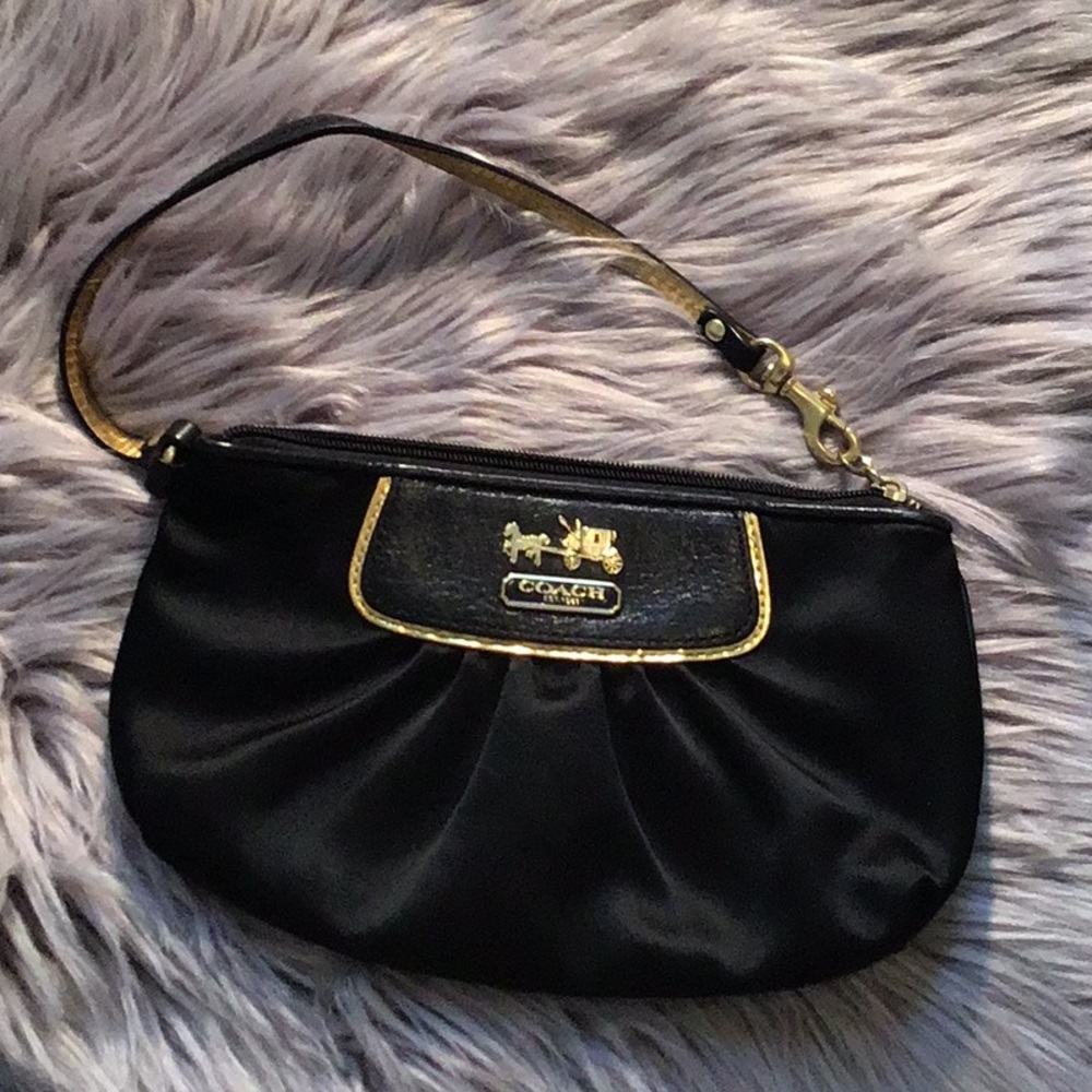 Satin black coach wristlet